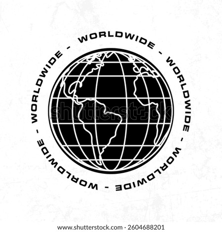 Black and White Stylized Globe Illustration with Grids and Landmarks