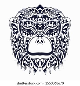 black and white Stylized head monkey illustrasion vector