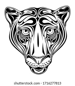 Black and white stylized image of a muzzle of a panther for tattoo and other.