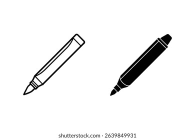 Black and white stylized marker vector illustration representing writing and art supplies