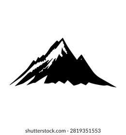 Black and white stylized mountain peak illustration suitable for nature, landscape, outdoor, adventure, and environmental themes.