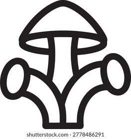 Black and white stylized of a mushroom with three stems symbol outline simple vector art 