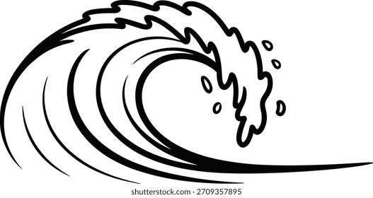 Água crestante de ondas oceânicas estilizadas em preto e branco