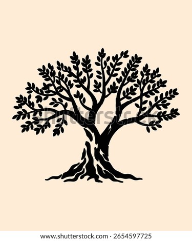 Black and White Stylized Olive Tree Silhouette  Nature, Growth, and Longevity Concept Stock photo © 