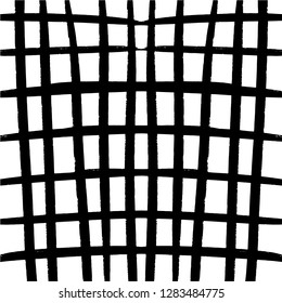Black and white stylized plaid cell background. Abstract geometric gingham pattern. Fashion simple trendy texture. Handdrawn illustration, EPS