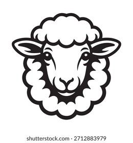 Ilustración de cabeza de oveja estilizada en blanco y negro