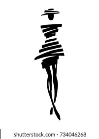 Black and white stylized sketch of a fashion girl, Hand drawn abstract silhouette on white background. Vector illustration