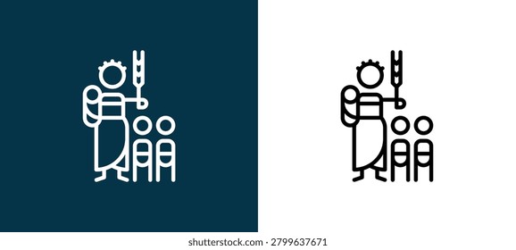 Black and white subsistence outline icon duo, editable stroke vector illustration for web, mobile apps, UI design, branding, and print from Agriculture