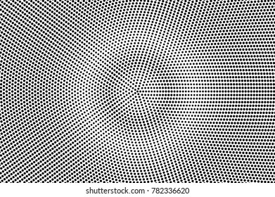Black white subtle centered dotted gradient. Half tone vector background. Greyscale dotted halftone. Abstract monochrome texture. Black ink dot on transparent backdrop. Pop art dotwork. Retro design 