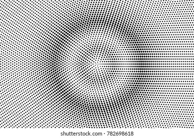 Black white subtle circle dotted gradient. Half tone vector background. Greyscale dotted halftone. Abstract monochrome texture. Black ink dot on transparent backdrop. Pop art dotwork. Retro design 