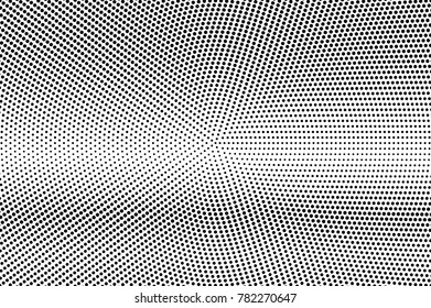 Black white subtle horizontal dotted gradient. Halftone vector background. Greyscale dotted halftone. Abstract monochrome texture. Black ink dot on transparent backdrop. Pop art dotwork. Retro design 