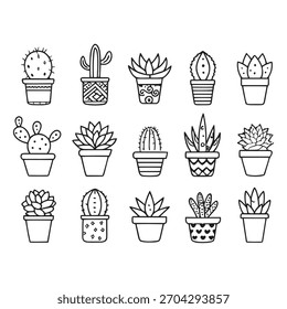  Black and White Succulent Icon Set
