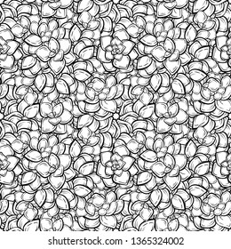 Black and white succulents vector seamless pattern