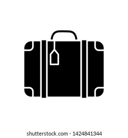 Black and white suitcase icon. Flat style. Vector illustration.

