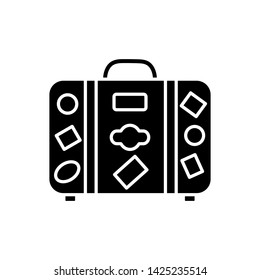 Black and white suitcase icon. Flat style. Vector illustration.