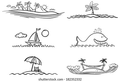 Black and white summer beach design elements