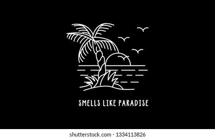 Black And White Summer Beach Linework Illustration Art
