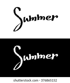 Black and white summer lettering design, Summer handlettering text. Graphic design element. Brush type summer lettering text. Vector design element for logo, flyer, card, poster. Vector illustration.