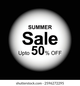 Black and white summer sale promotional design with bold typography. Featuring summer sale up to 50% off in a modern, eye catching style, ideal for advertising seasonal discounts and promotions.