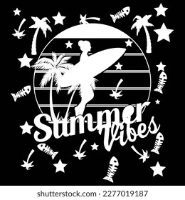 Black White Summer Vibes vector T-shirt Design 