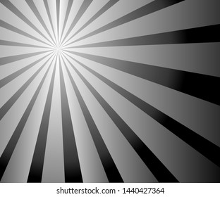 Black and white sun beam/ star burst pattern on a black and white gradient  background vector  