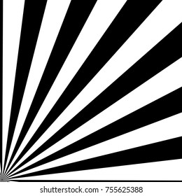 Black and White Sun Rays, Beams Element, Sunburst Pattern, Starburst Shape on White Background. Radiating, Radial, Merging Lines, Abstract Circular Geometric Shape