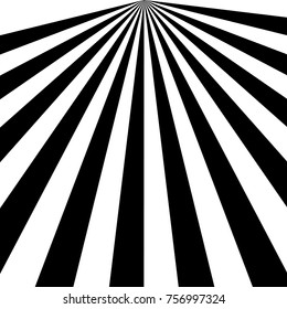 Black and White Sun Rays, Beams Element, Sunburst Pattern, Starburst Shape on White Background. Radiating, Radial, Merging Lines, Abstract Circular Geometric Shape