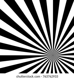Black and White Sun Rays, Beams Element, Sunburst Pattern, Starburst Shape on White Background. Radiating, Radial, Merging Lines, Abstract Circular Geometric Shape