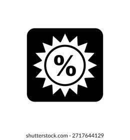 Black and white sun shape icon with central percentage discount symbol