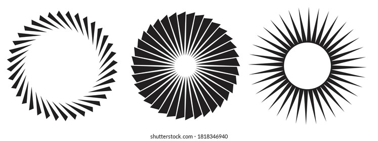 Black and white sun vector icon collection. Set of star pictograph. Speed line fast motion backgrounds