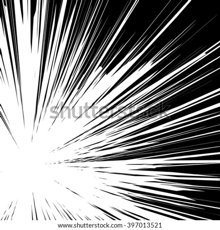 Black and white sunburst abstract background. Ray burst, explosion, comic big bang. Superhero action speed frame. Radial lines. Monochrome design element.
