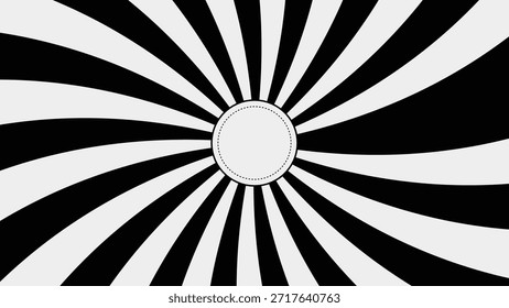 Padrão de explosão solar em preto e branco com um quadro circular centralizado