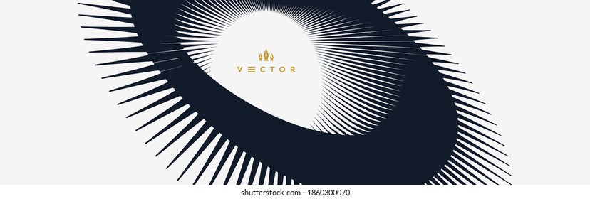 Patrón de explosión de sol en blanco y negro. Rayos solares o estrellas. Fondo de líneas radiales. Ilustración vectorial de explosión con espacio de copia. 