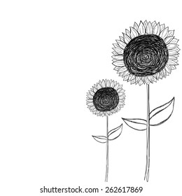 Black And White  Sunflower Doodle Vector