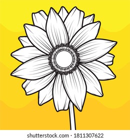 Black and white sunflower on yellow background