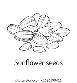 Black and white sunflower seeds illustration. Perfect for food packaging, botanical prints, recipes, or educational materials.