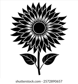 Black and white sunflower vector art and illustration 