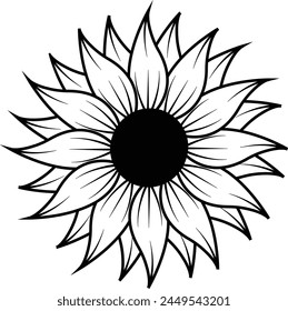 Black And White Sunflower Vector, Sunflower Artline Illustration