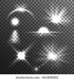 Black and white sunrise and sunset set on transparent plaid background flat vector illustration