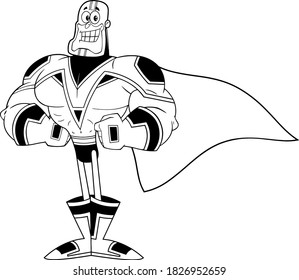 Black And White Super Hero Cartoon Character. Vector Illustration Isolated On White Background