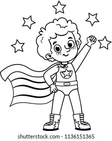 Black and white super hero character  for painting activity. Isolated on white. Vector illustration.

