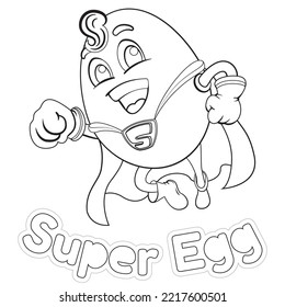 Black and White Super Hero Egg Illustration for coloring. Ideal for educational and nutritional materials