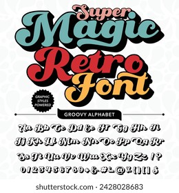 Black and White Super Magic Groovy Retro Vintage Display Font alphabet