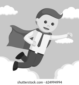 black and white super office man flying black and white style