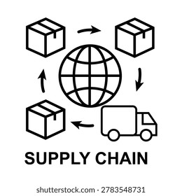 Black and white of supply chain management process with interconnected nodes and arrows