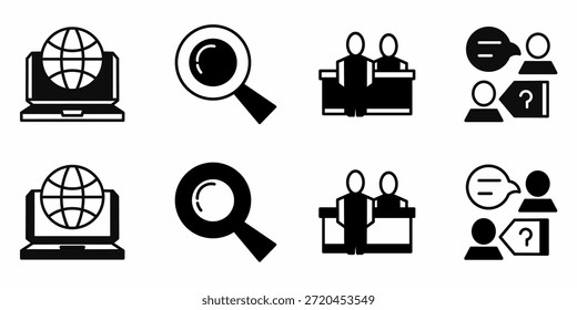 Conjunto de iconos de Asistencia en blanco y negro. Diseño de Vector de stock.
