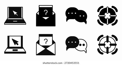 Conjunto de iconos de Asistencia en blanco y negro. Diseño de Vector de stock.