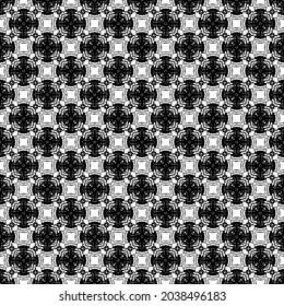 Black and white surface pattern texture. Bw ornamental graphic design. Mosaic ornaments. Pattern template. Vector illustration.