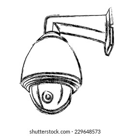 Signo de advertencia de cámara de vigilancia en blanco y negro (CCTV). Ilustración del vector