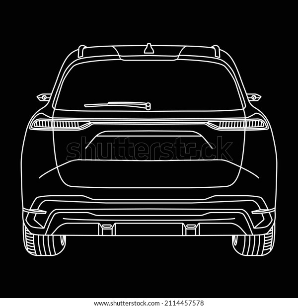 Black and\
white SUV car. Back view of a car,\
togg